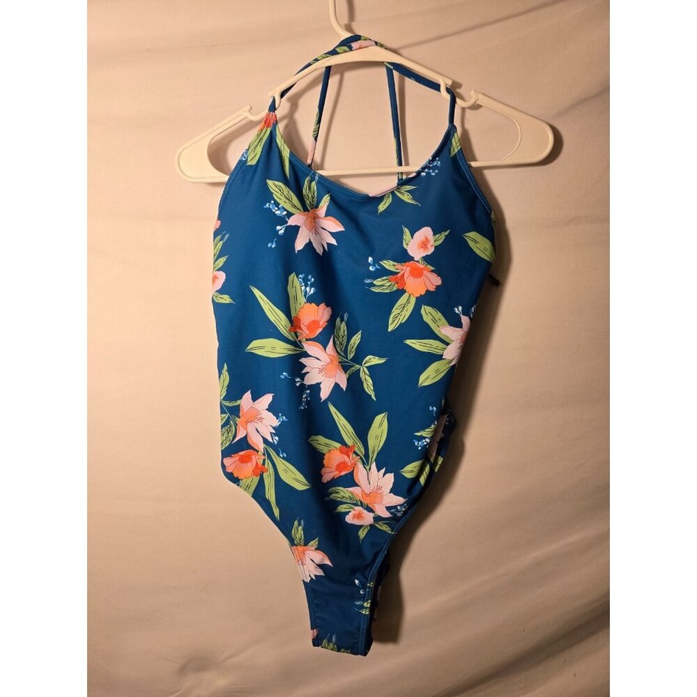 New Swimsuit One Piece Blue Floral Vacation Cottage Coastal ‎ Women’s Size XL